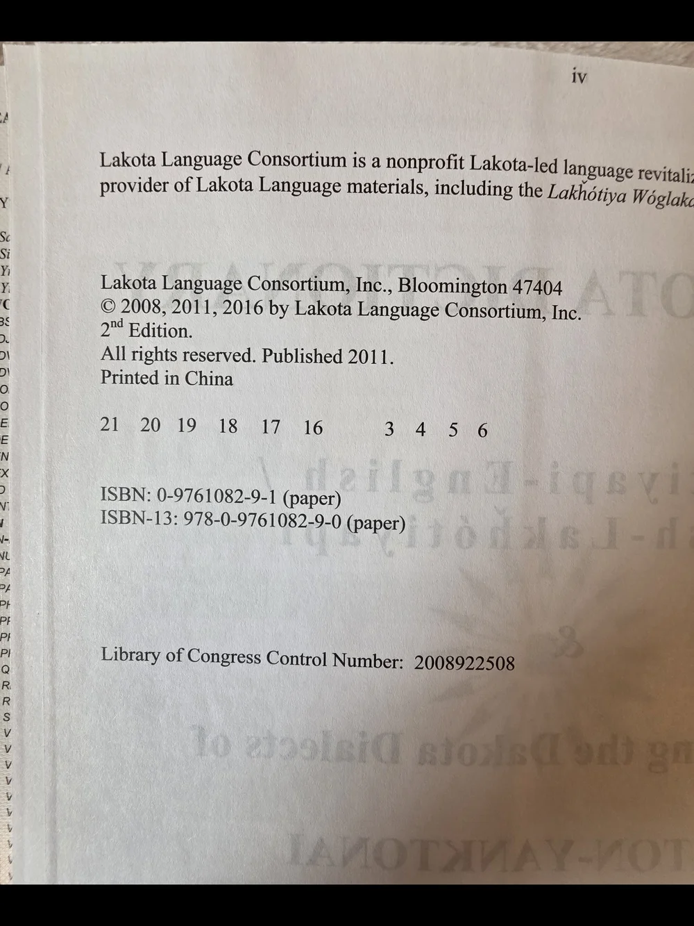 Lakota Language Consortium Copyright Page - Black Text on White
